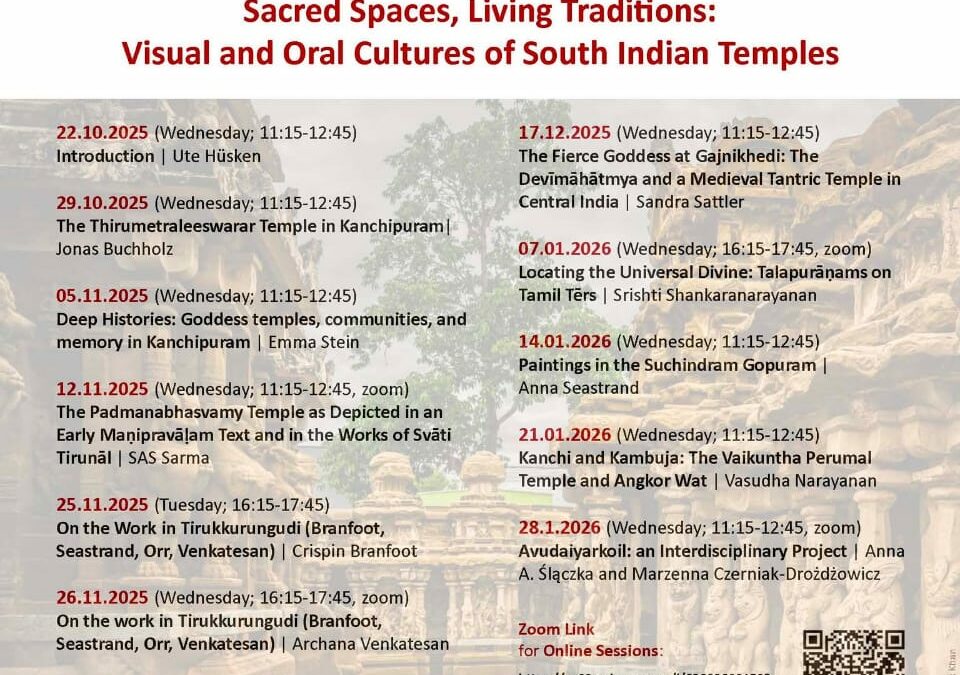 Lecture Series : « Sacred Spaces, Living Traditions: Visual and Oral Cultures of South Indian Temples »